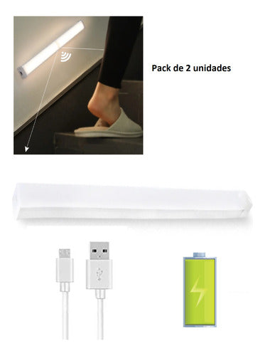 Lampara X2 Tubo Luz Led Recargable Sensor De Movimiento 50cm