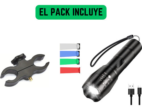 Linterna De Caza Táctica Con Soporte Rifle Bateria Cargador