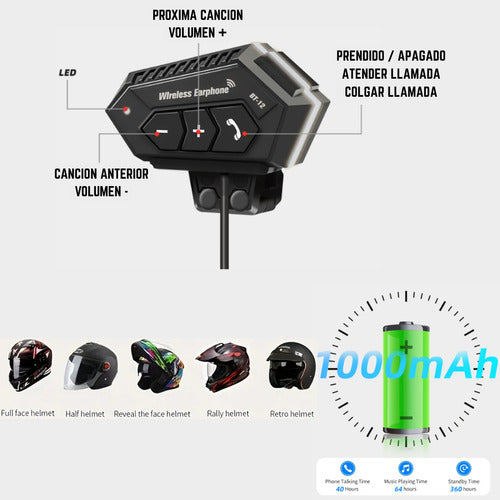 Auriculares Simil Intercomunicador Para Motos Bluetooth