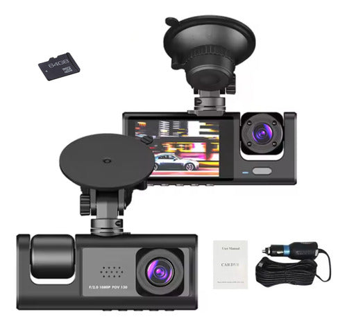 Camara Para Auto Dashcam Grabadora Frontal Y Trasera + 64 Gb