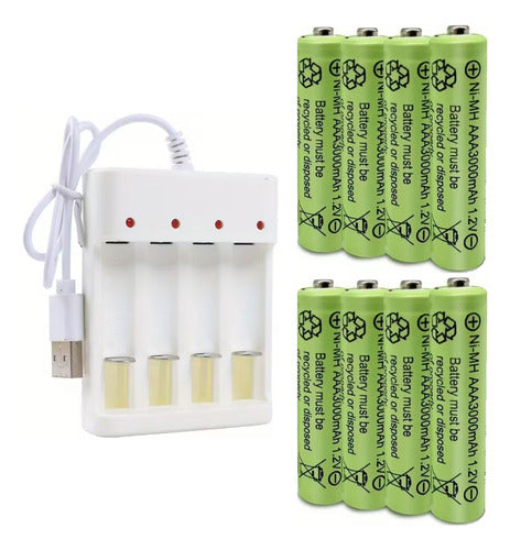 Cargador Pilas Aa/aaa + Baterias Pack X8 Aaa Recargables Usb