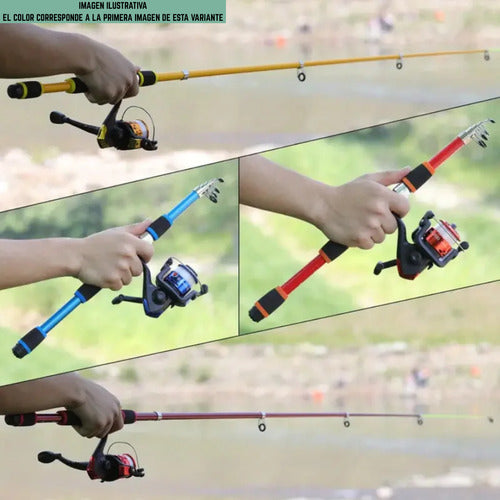 Combo De Pesca Con Caña Reel Tanza Estuche Señuelos Anzuelos