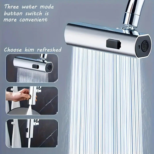 Cabezal Puntero Giratorio Canilla Cocina Universal 4 Modos Plateado Brillante
