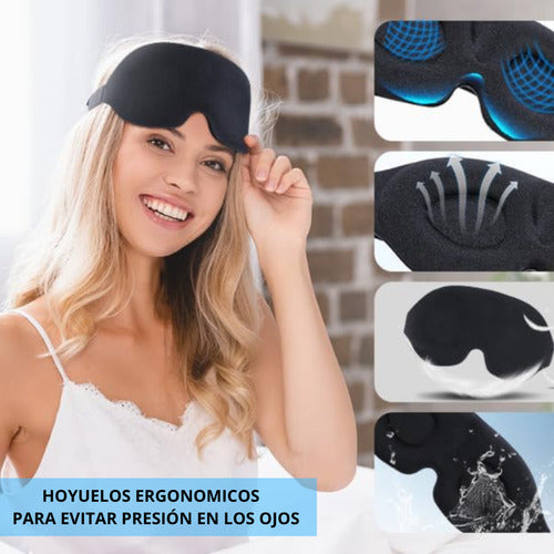 Antifaz Mascara Para Dormir De Tela Ergonómico Cubre Ojos X2 Negro Descanso Profundo