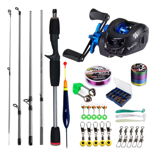 Combo Pesca Caña + Reel Rotativo + Estuche + Señuelos + Etc