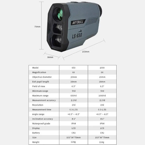 Telemetro Laser Rangefinder Artbull 650m - Caza Y Tiro Golf