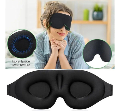 Antifaz Mascara Para Dormir De Tela Ergonómico Cubre Ojos 3d Negro Descanso Profundo