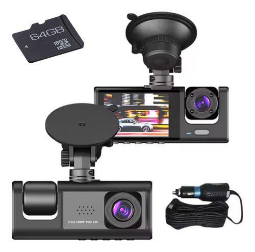 Camara Para Auto Dashcam Grabadora Frontal Y Trasera + 64 Gb