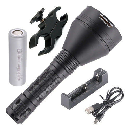 Linterna Táctica Super Potente De Caza O Camping Black Fox Blanco Con Soporte Para Mira