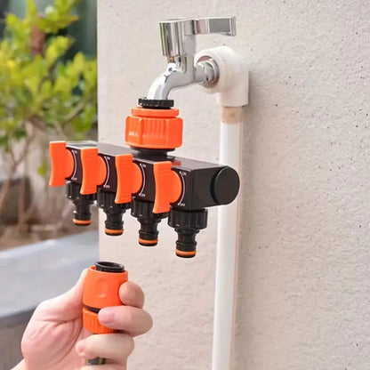Conector De Manguera De Jardin Con 4 Salidas Individuales Naranja