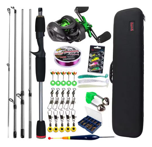 Combo Pesca Caña + Reel Rotativo + Estuche + Señuelos + Etc