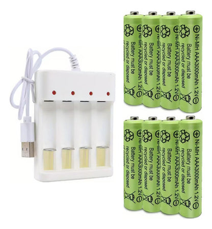 Cargador Pilas Aa/aaa + Baterias Pack X8 Aaa Recargables Usb