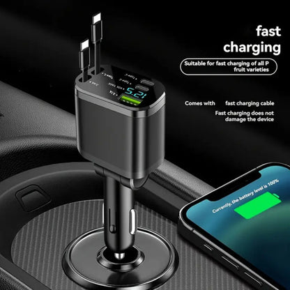 Cargador Auto Rápido Usb Tipo C Retráctil Extensible 5 En 1 Negro