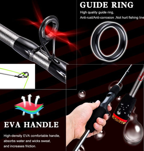 Combo Pesca Caña + Reel Rotativo + Estuche + Señuelos + Etc