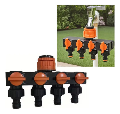 Conector De Manguera De Jardin Con 4 Salidas Individuales Naranja