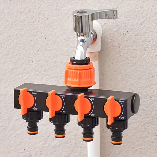 Conector De Manguera De Jardin Con 4 Salidas Individuales Naranja