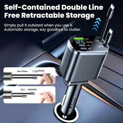 Cargador Auto Rápido Usb Tipo C Retráctil Extensible 5 En 1 Negro