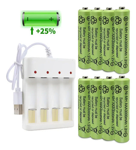 Cargador Pilas Aa/aaa + Baterias Pack X8 Aaa Recargables Usb