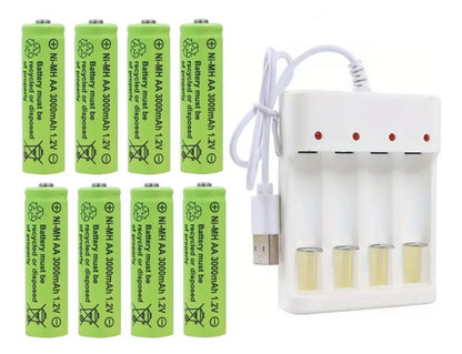 Cargador Pilas Aa/aaa + Baterias Pack X8 Aa Recargables Usb