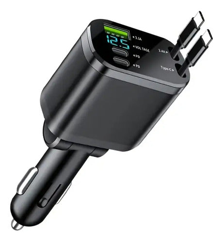 Cargador Auto Rápido Usb Tipo C Retráctil Extensible 5 En 1 Negro