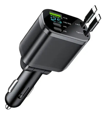 Cargador Auto Rápido Usb Tipo C Retráctil Extensible 5 En 1 Negro