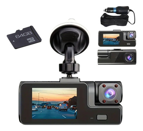 Camara Para Auto Dashcam Grabadora Frontal Y Trasera + 64 Gb