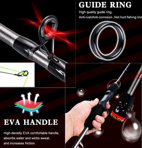 Combo Pesca Caña + Reel Rotativo + Estuche + Señuelos + Etc