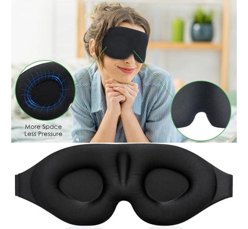 Antifaz Mascara Para Dormir De Tela Ergonómico Cubre Ojos X2 Negro Descanso Profundo