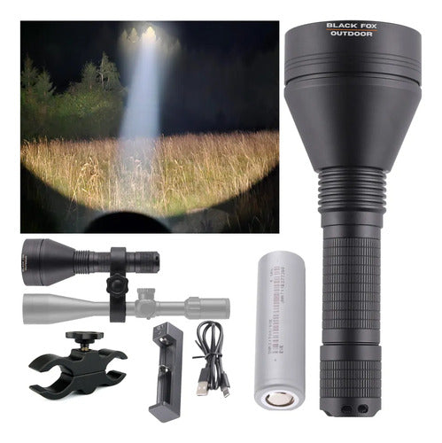 Linterna Táctica Super Potente De Caza O Camping Black Fox Blanco Con Soporte Para Mira