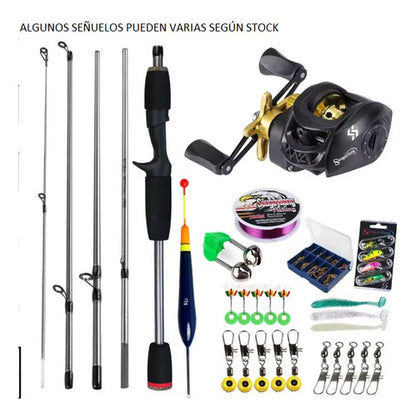 Combo Pesca Caña + Reel Rotativo + Estuche + Señuelos + Etc