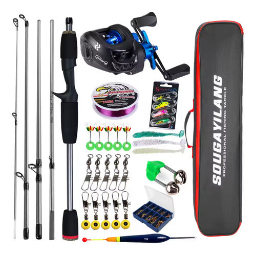Combo Pesca Caña + Reel Rotativo + Estuche + Señuelos + Etc