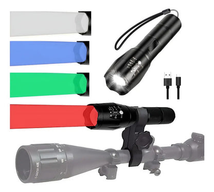 Linterna De Caza Táctica Con Soporte Rifle Bateria Cargador Multicolor