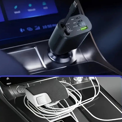 Cargador Auto Rápido Usb Tipo C Retráctil Extensible 5 En 1 Negro