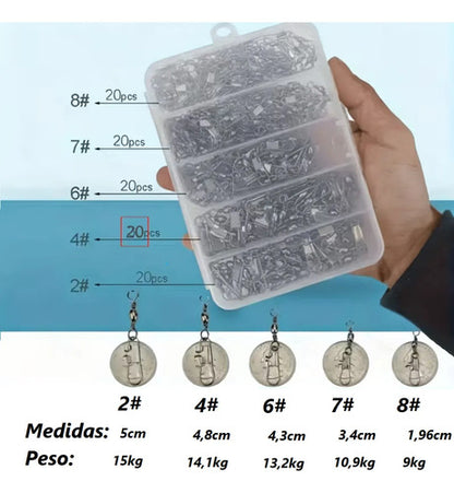Destorcedor Mosqueton Caja Pack Pesca Rio Laguna Costa