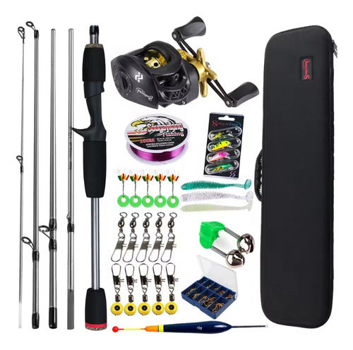 Combo Pesca Caña + Reel Rotativo + Estuche + Señuelos + Etc