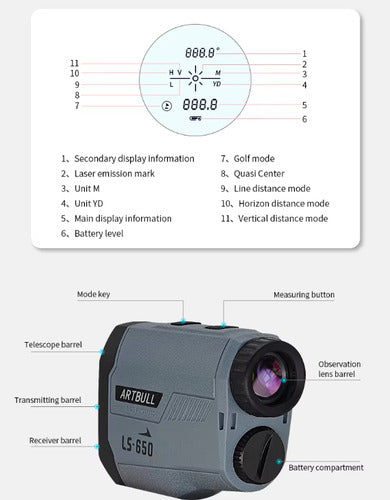 Telemetro Laser Rangefinder Artbull 650m - Caza Y Tiro Golf