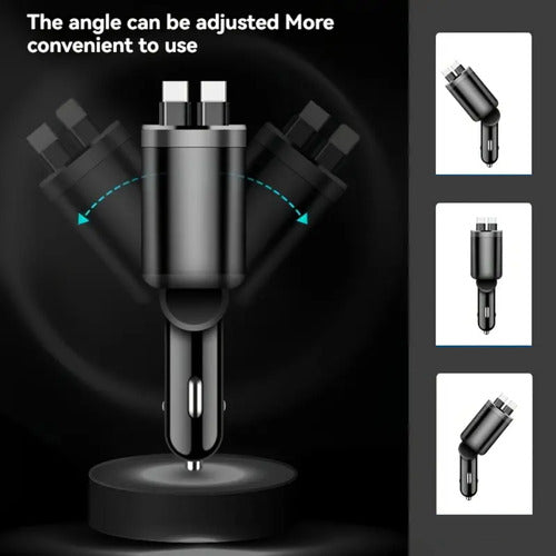 Cargador Auto Rápido Usb Tipo C Retráctil Extensible 5 En 1 Negro