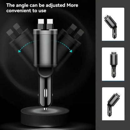 Cargador Auto Rápido Usb Tipo C Retráctil Extensible 5 En 1 Negro