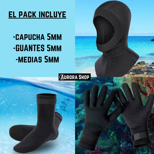 Capucha Medias Y Guantes De Neopreno Natacion Surf Buceo 5mm