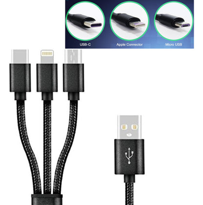 Cargador Celular Retractil Extensible 3 En 1 iPhone Y Tipo C Negro